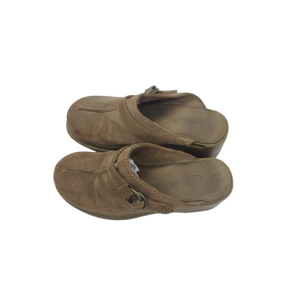 Vintage Y2K Lower East Side 7.5 Brown Suede Chunky Clog Mule Grunge Boho Leather - Picture 3 of 11